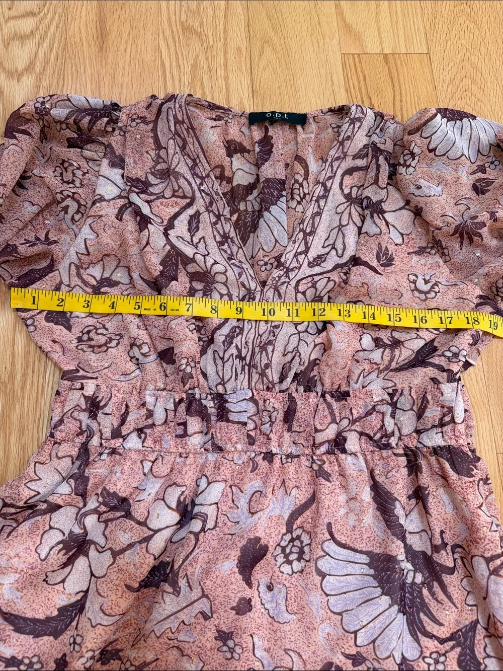 OPT Size L v neck floral boho long smocked sleeve mini dress